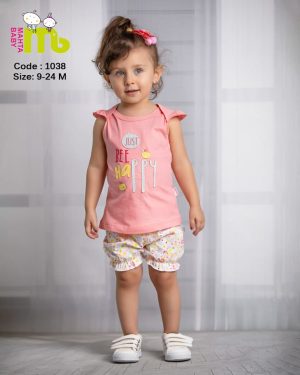 بلوز شورت دخترانه یقه فرشته گلدوزی bee happy مهتا مدل 1038