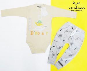 بادی و شلوار چیاکو طرح دایناسور کرم