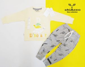 بلوز و شلوار چیاکو طرح دایناسور کرم