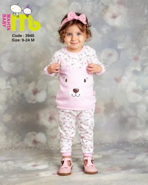 بلوز شلوار دخترانه گلدوزی خرس مهتا مدل 3940