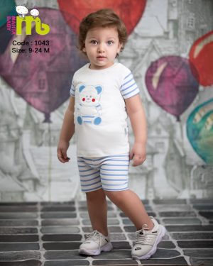 بلوز شورت پسرانه گلدوزی خرس مهتا مدل 1043