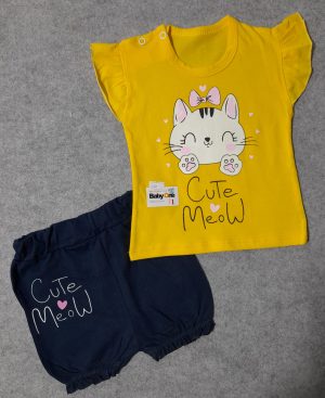 بلوز شورت طرح گربه cute meow زرد بی بی وان کد 210