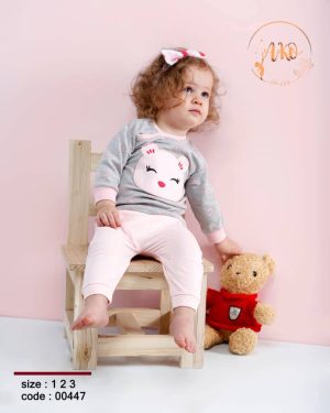 بلوز و شلوار آنسل طرح گربه صورتی 00447