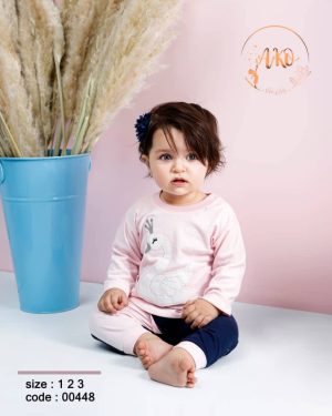 بلوز و شلوارآنسل طرح قو صورتی 00448
