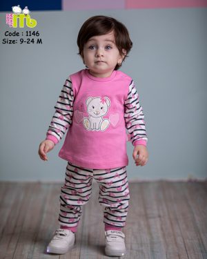 بلوز شلوار صورتی خرس وقلب 1146 مهتا