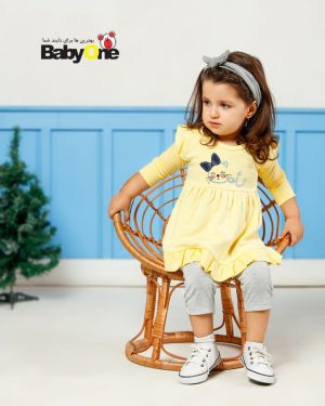 پیراهن شلوار چیندار 507-508 بی بی وان طرح گربه زرد