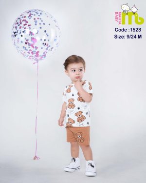 تیشرت شلوارک خرس کرم مهتا کد 1523