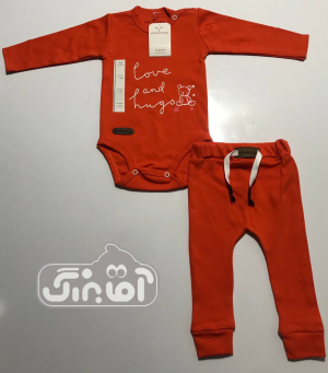 بادی و شلوار چیاکو طرح خرس و حروف نارنجی