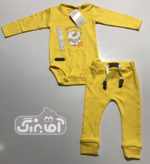 بادی و شلوار چیاکو طرح bear happy زرد
