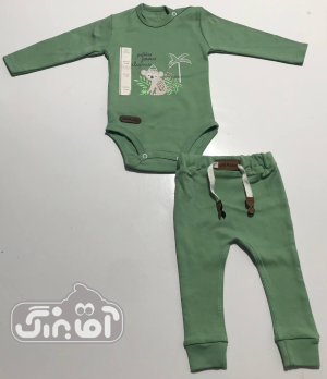 بادی و شلوار چیاکو طرح میمون سبز
