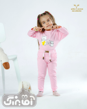 بادی و شلوار چیاکو طرح گربه صورتی