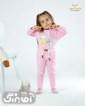 بادی و شلوار چیاکو طرح گربه صورتی