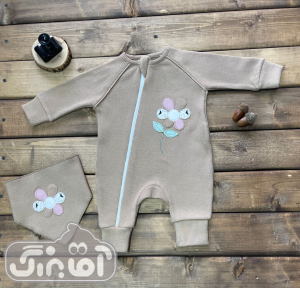 سرهمی زیپی بی بی وان طرح گلدوزی گل قهوه ای