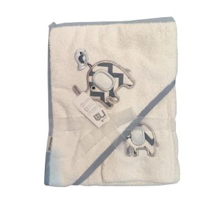 ست دوتکه حوله و لیف گلدوزی مادرکر فیل وپرنده طوسی