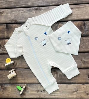 سرهمی زیپی خرس و پاپیون کرم بی بی وان