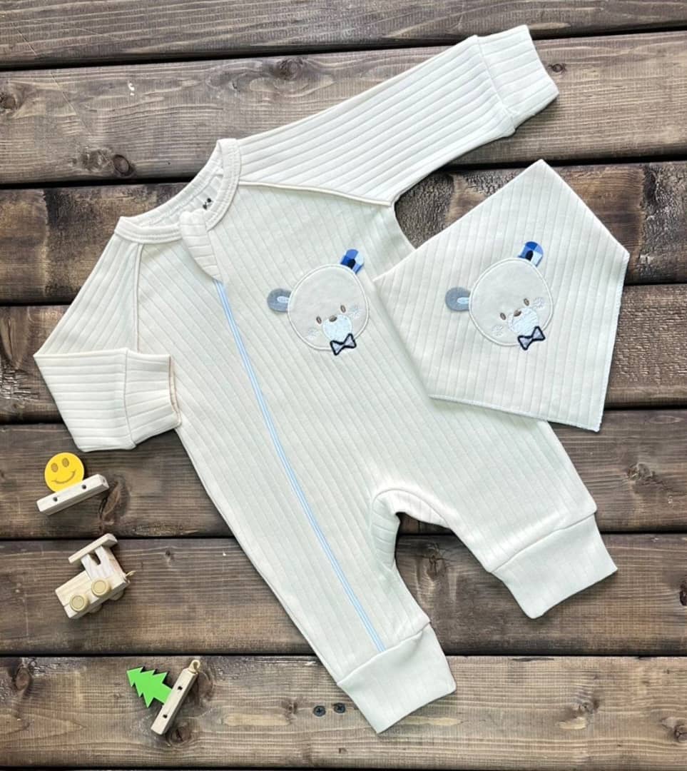 سرهمی زیپی خرس و پاپیون کرم بی بی وان