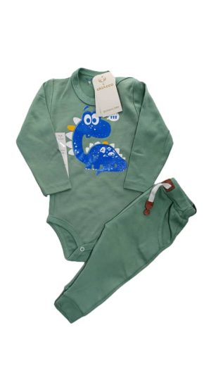 بادی و شلوار چیاکو طرح دایناسور سبز