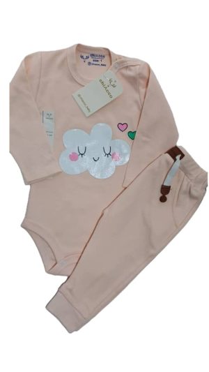 بادی و شلوار چیاکو طرح ابر صورتی