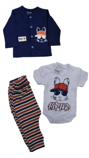 سه تیکه بی بی وان طرح خرگوش سرمه ای