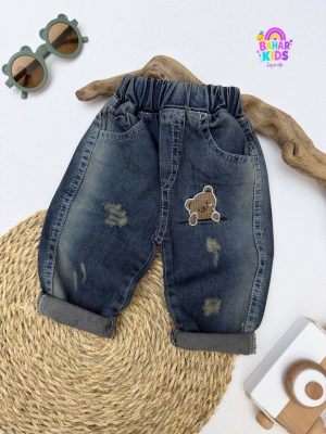 شلوار لی بهار طرح خرس گلدوزی کد 4470