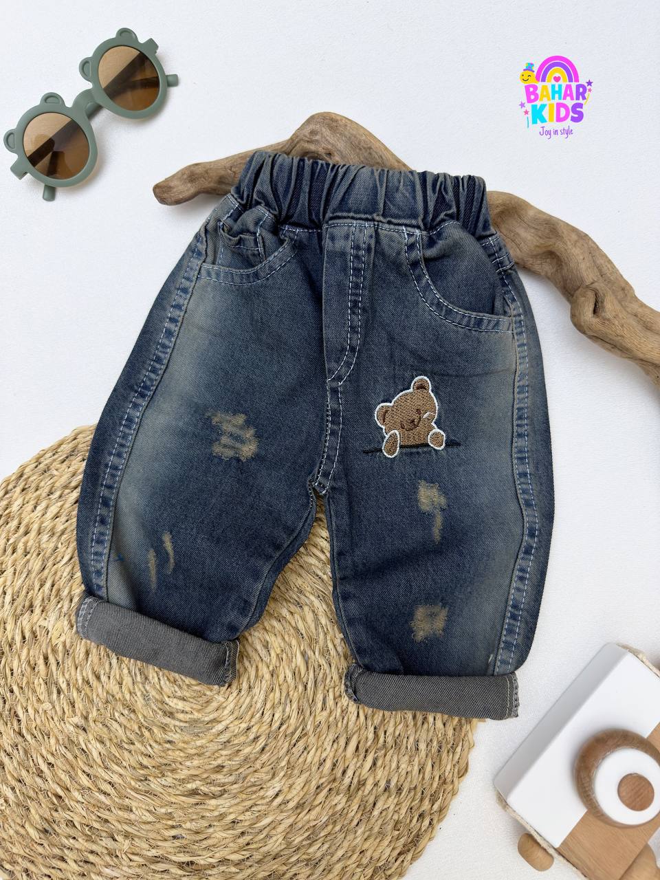 شلوار لی بهار طرح خرس گلدوزی کد 4470