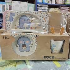 سرویس غذا خوری 5 پارچه کودک بامبو طرح دایناسور کیوت